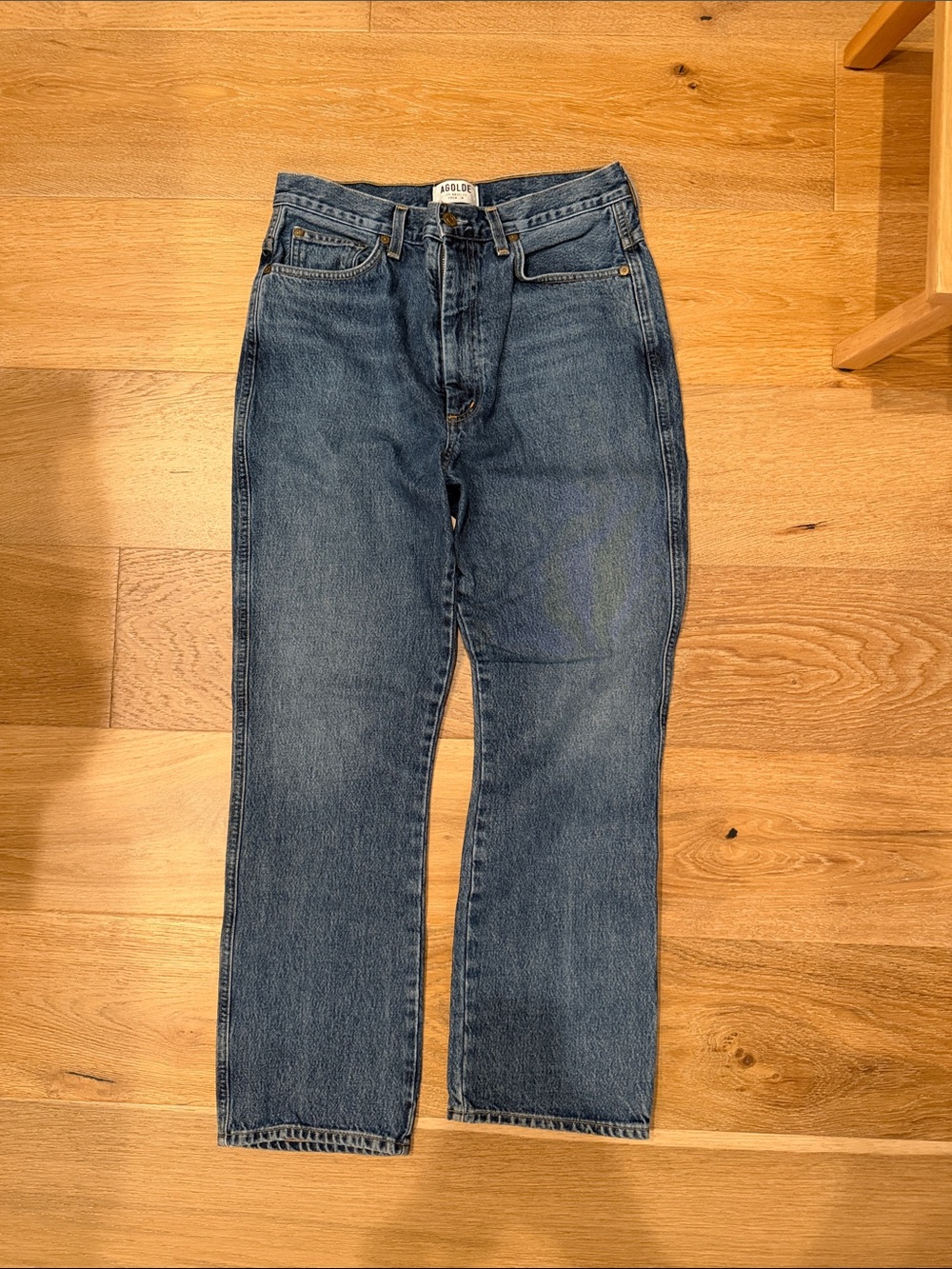 Agolde Straight Leg Jeans in Mid Blue Denim